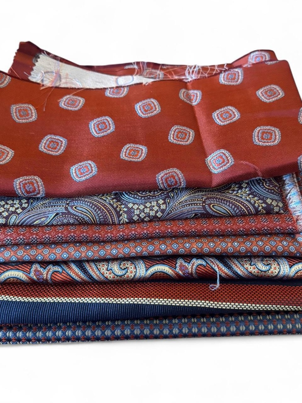 Bundle of 7 orange 100% Italian silk fabric remnants